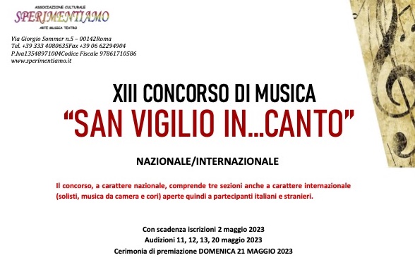XIII Concorso Nazionale ed Internazionale di Musica “San Vigilio In…Canto”